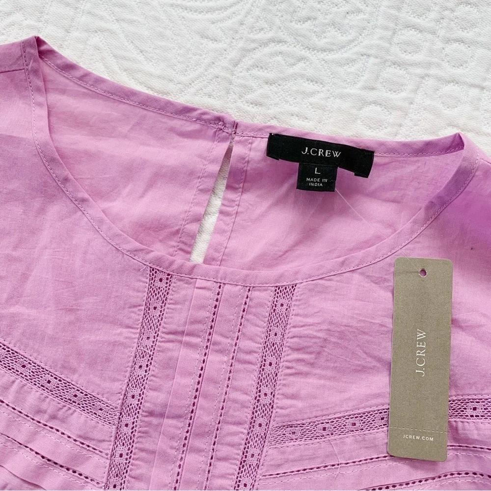 J. Crew Puffed-Sleeve Woven Lace Top, Pink‎